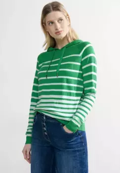 Полосатый свитер Cecil с капюшоном, зеленый