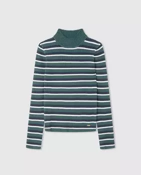 Полосатый свитер для девочки Pepe Jeans, зеленый