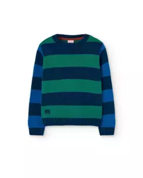 Полосатый свитер для мальчика с круглым вырезом Boboli, темно-синий