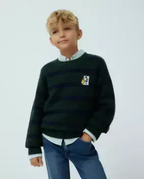 Полосатый свитер для мальчика с нашивкой Kids El Corte Ingls, зеленый