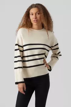 Полосатый свитер фактурной вязки Vero Moda, бежевый