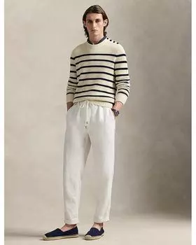 Полосатый свитер из хлопка и льна Polo Ralph Lauren, слоновая кость/кремовый