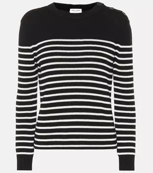 Полосатый свитер из хлопка и шерсти SAINT LAURENT, черный