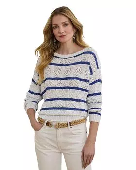 Полосатый свитер из хлопковой смесовой ткани Pointelle Ralph Lauren, белый