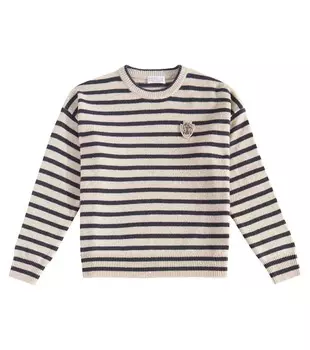 Полосатый свитер из кашемира и шерсти Brunello Cucinelli Kids, бежевый
