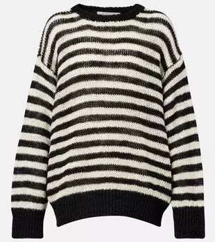 Полосатый свитер из смесового льна Rhe, Off White / Black Wide Stripe