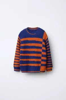 Полосатый свитер крупной вязки ZARA, цвет Bright orange
