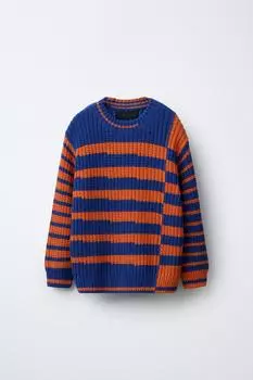 Полосатый свитер крупной вязки ZARA, цвет Bright orange