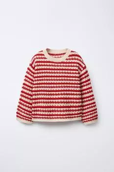 Полосатый свитер крупной вязки ZARA, красный