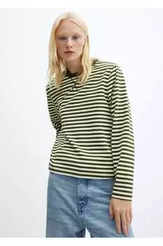 Полосатый свитер Mango, зеленый
