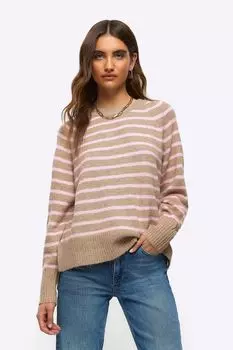 Полосатый свитер оверсайз River Island, коричневый