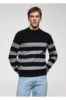 Полосатый свитер Perkins с воротником Mango, черный