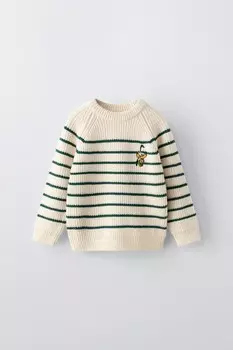 Полосатый свитер pluto disney ZARA, экрю/зеленый