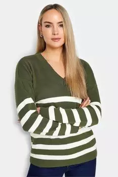 Полосатый свитер-поло Long Tall Sally, зеленый