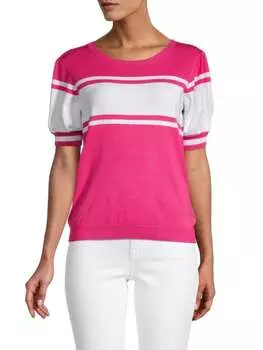 Полосатый свитер с короткими рукавами Joseph A Raspberry white