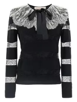 Полосатый свитер с кружевной отделкой Valentino Garavani, черный