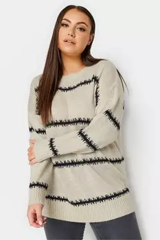 Полосатый свитер с мотивом из перьев Yours, белый