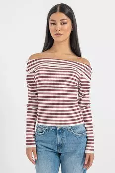 Полосатый свитер с открытыми плечами Danna Pepe Jeans London, белый