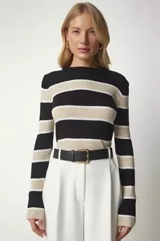 Полосатый свитер с овальным вырезом Happiness Istanbul, черный