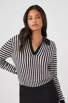 Полосатый свитер с разрезом на шее Forever 21, черный