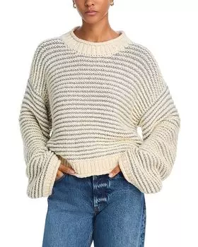 Полосатый свитер с рукавами-колокольчиками MOTHER, белый