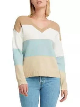 Полосатый свитер с v-образным вырезом Halston Smokey blue