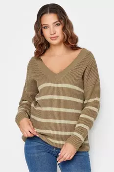 Полосатый свитер с V-образным вырезом Long Tall Sally, бежевый