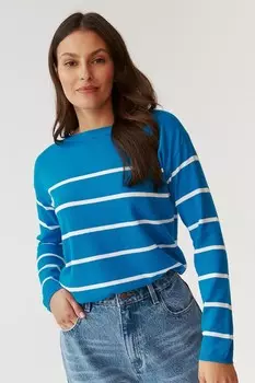 Полосатый свитер с воротником-лодочкой Tatuum, белый