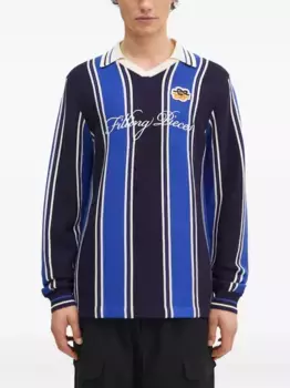 Полосатый свитер с воротником поло Filling Pieces, синий