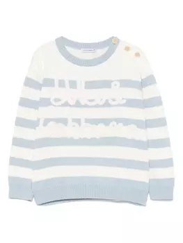 Полосатый свитер с вышитым логотипом Dolce & Gabbana Kids, белый