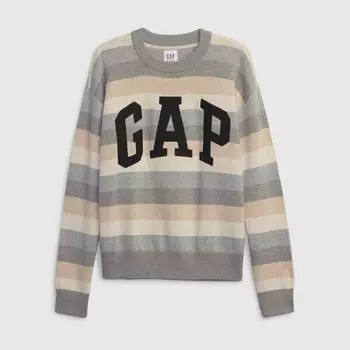 Полосатый свитер с вышитым логотипом Gap, бежевый