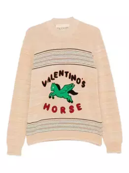 Полосатый свитер с вышитым пегасом VALENTINO GARAVANI, нейтральный