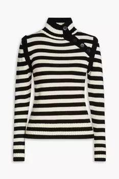 Полосатый свитер с высоким воротником из шерсти мериноса ZIMMERMANN, черный