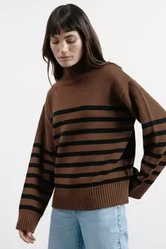 Полосатый свитер с высоким воротом Albaray, коричневый