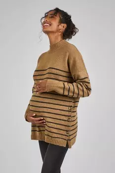 Полосатый свитер с высоким воротом для беременных и кормящих мам Jojo Maman Bb, коричневый