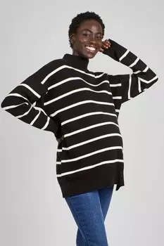 Полосатый свитер с высоким воротом для беременных и кормящих мам Jojo Maman Bb, черный