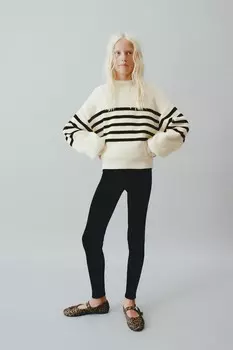 Полосатый свитер с высоким воротом ZARA, цвет striped