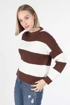 Полосатый свитер с заниженными рукавами Colin'S, коричневый