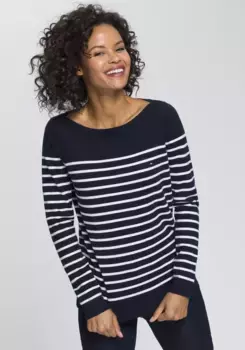 Полосатый свитер Tommy Hilfiger "HERITAGE BOAT NECK SWEATER" классического полосатого дизайна, белый
