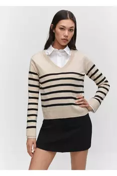 Полосатый свитер тонкой вязки Mango, черный