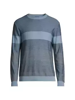 Полосатый свитер узкого кроя с круглым вырезом Saks Fifth Avenue, темно-синий