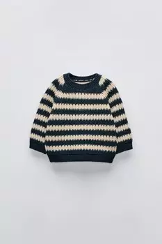 Полосатый свитер ZARA, экрю/синий