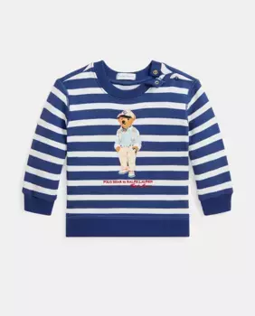 Полосатый свитшот для мальчика с мишкой-поло Polo Ralph Lauren, темно-синий