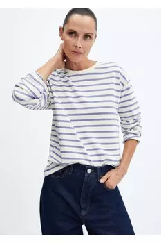 Полосатый свитшот с круглым вырезом Mango, синий