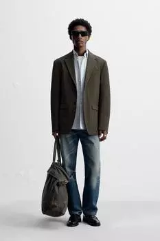 Полосатый текстурированный блейзер ZARA, цвет Brown/Green