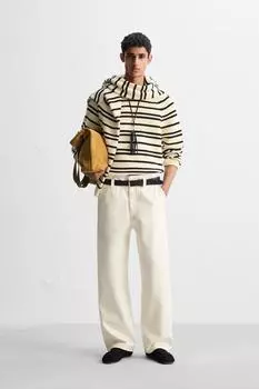 Полосатый текстурированный свитер ZARA, экрю