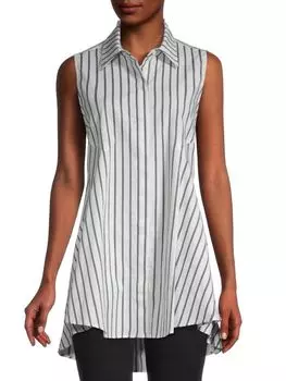 Полосатый топ а-силуэта Donna Karan New York Royal blue white