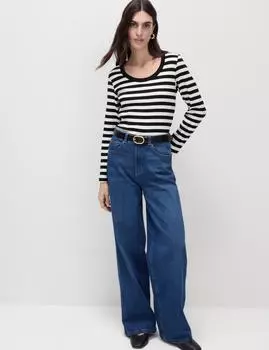 Полосатый топ из хлопка с высоким содержанием Marks & Spencer, черный