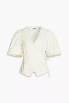 Полосатый топ из хлопка с запахом GANNI, зеленый