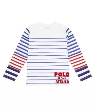 Полосатый топ из хлопкового джерси Polo Ralph Lauren Kids, белый